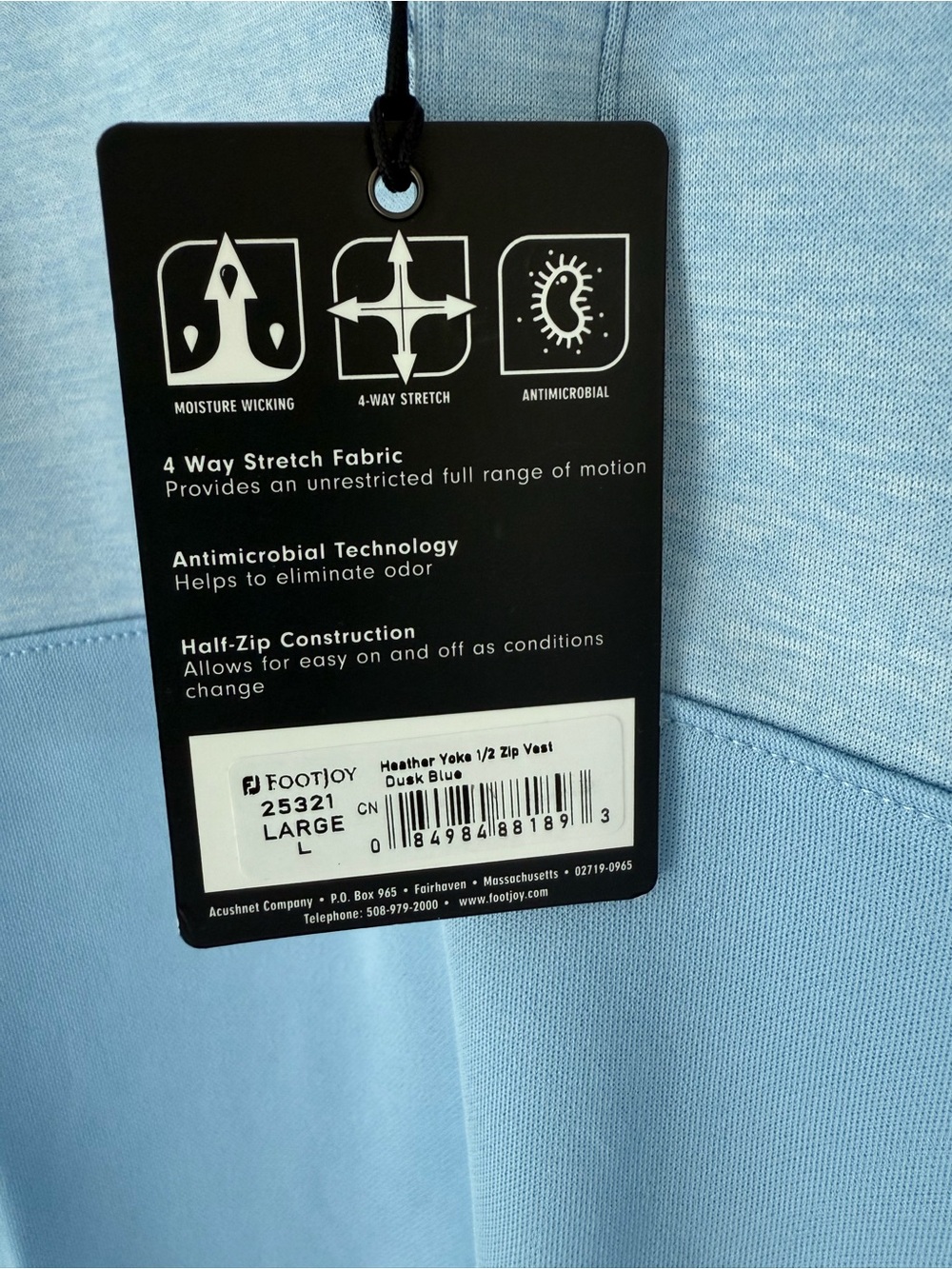 Light Blue FootJoy Men's Quarter-Zip Golf Vest NEW WITH TAGS - Picture 4 of 7